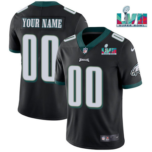 Men's Black Philadelphia Eagles Customized Super Bowl LVII Patch Vapor Untouchable Limited Stitched Jersey